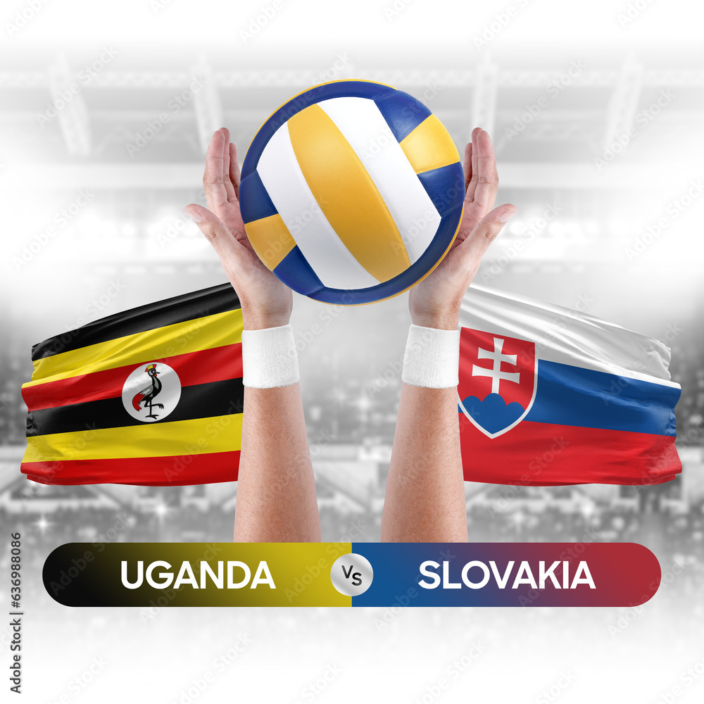 Uganda vs Slovakia national teams volleyball volley ball match competition concept.