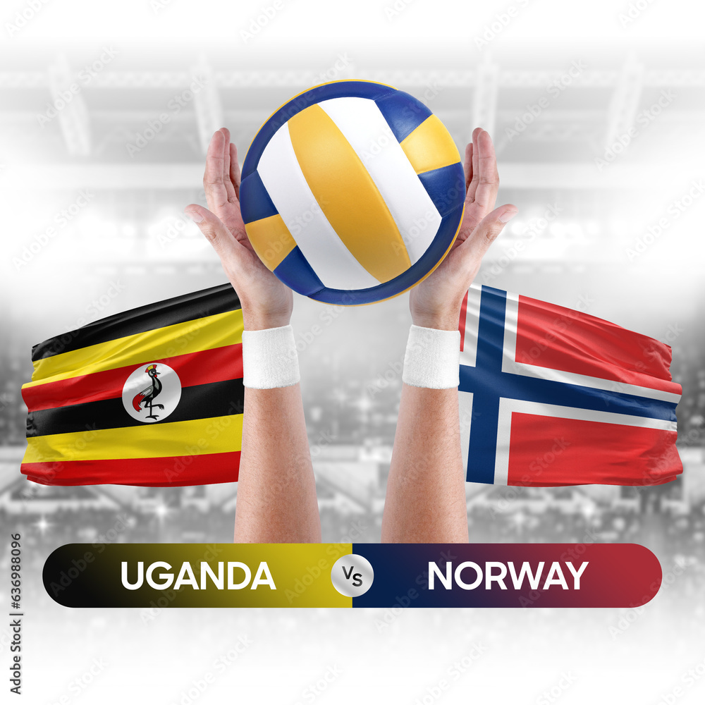 Uganda vs Norway national teams volleyball volley ball match competition concept.