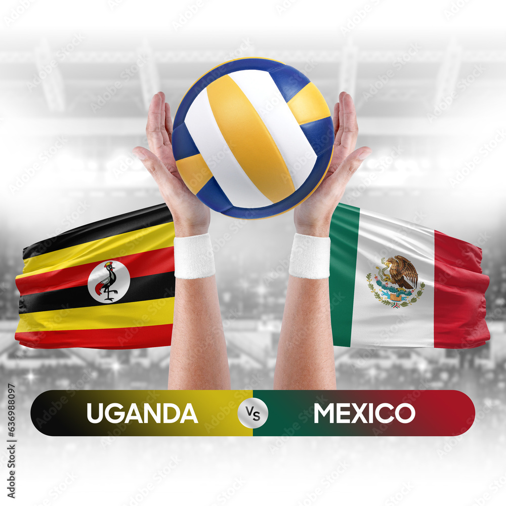 Uganda vs Mexico national teams volleyball volley ball match competition concept.