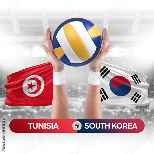 Tunisia vs South Korea national teams volleyball volley ball match competition concept. photo