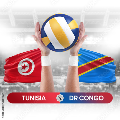 Tunisia vs Dr Congo national teams volleyball volley ball match competition concept. photo