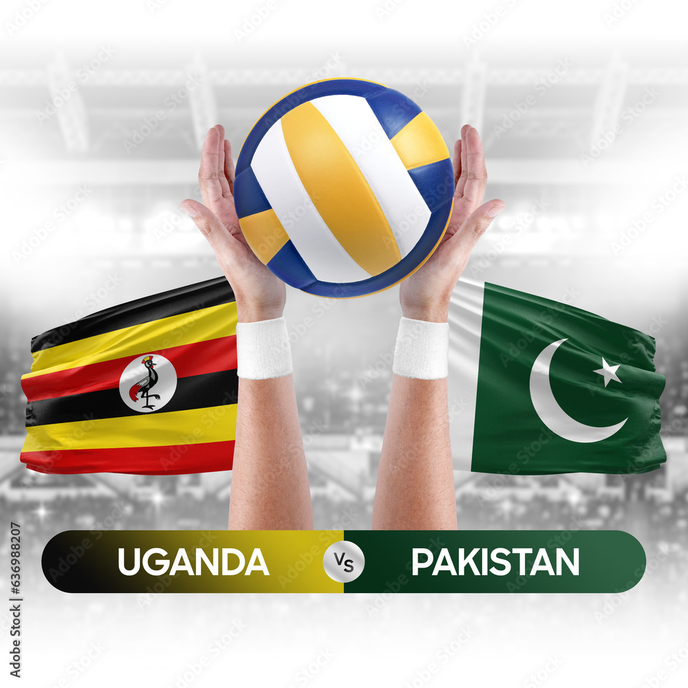 Uganda vs Pakistan national teams volleyball volley ball match competition concept.
