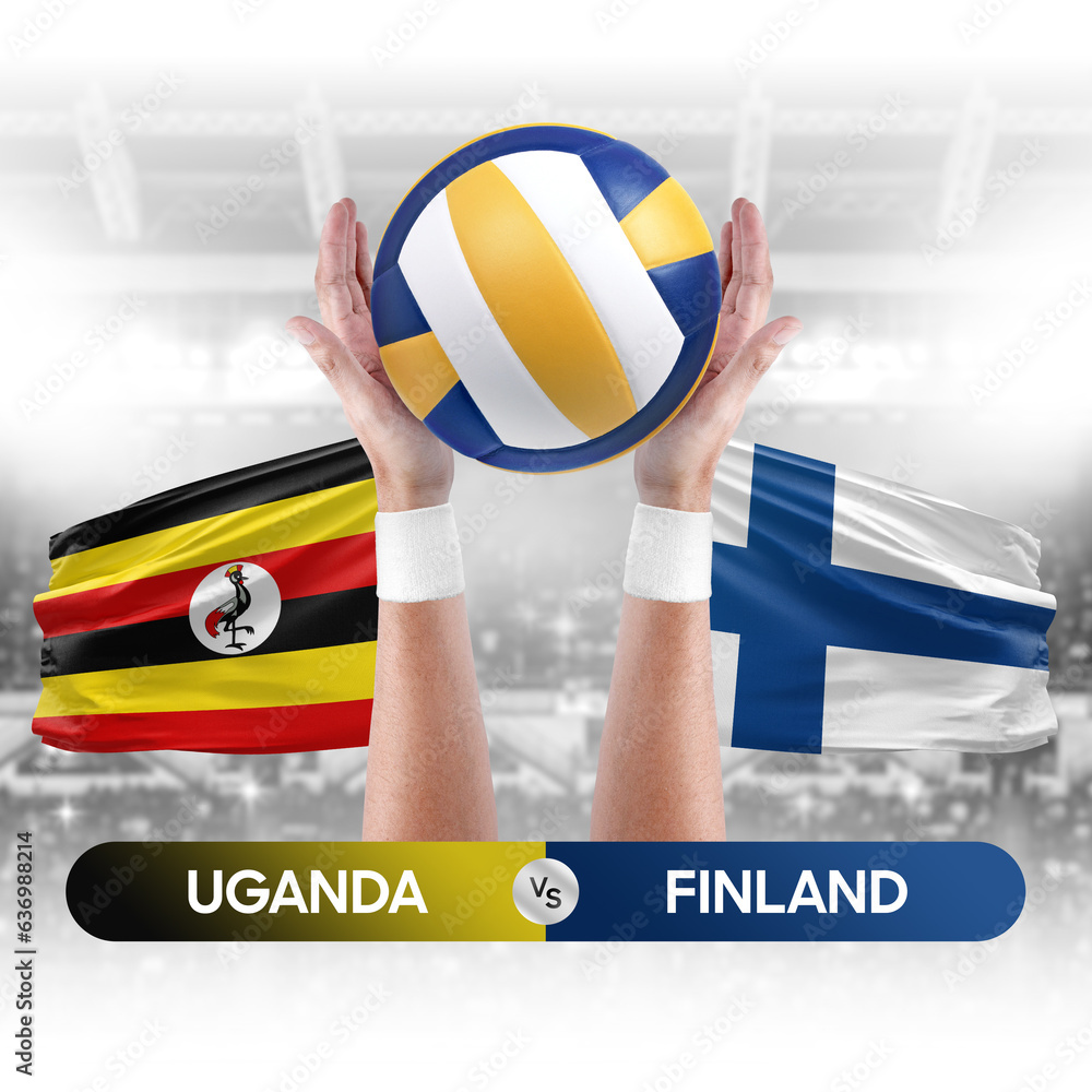 Uganda vs Finland national teams volleyball volley ball match competition concept.
