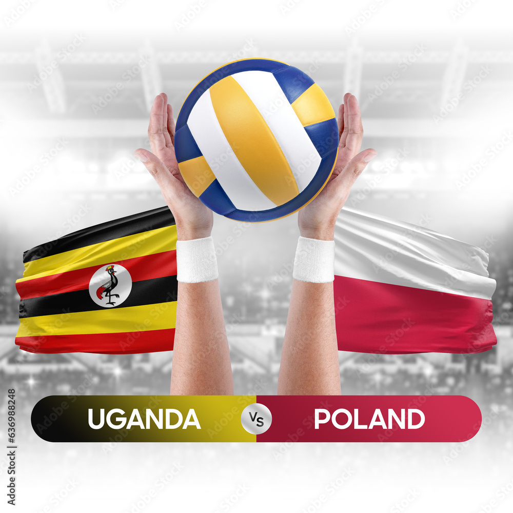 Uganda vs Poland national teams volleyball volley ball match competition concept.