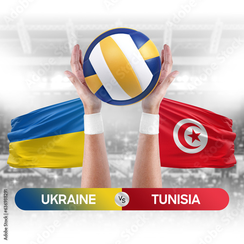 Ukraine vs Tunisia national teams volleyball volley ball match competition concept. photo