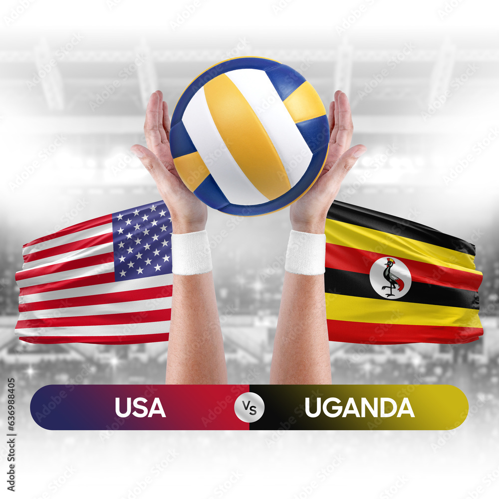 USA vs Uganda national teams volleyball volley ball match competition concept.