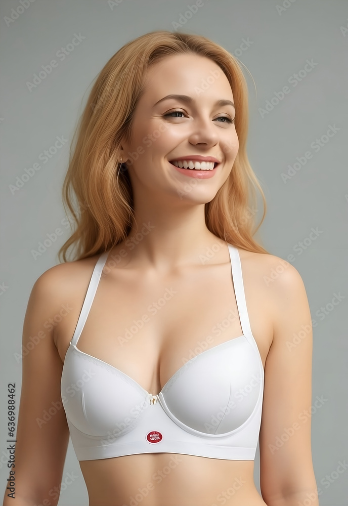 Obraz premium middle age, young cute sexy smiling woman, girl wearing lingerie portrait. underwear, bra, and panty