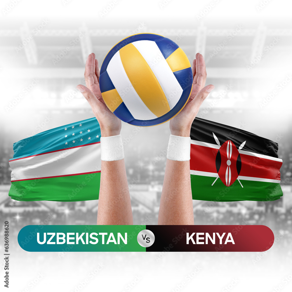 Uzbekistan vs Kenya national teams volleyball volley ball match competition concept.