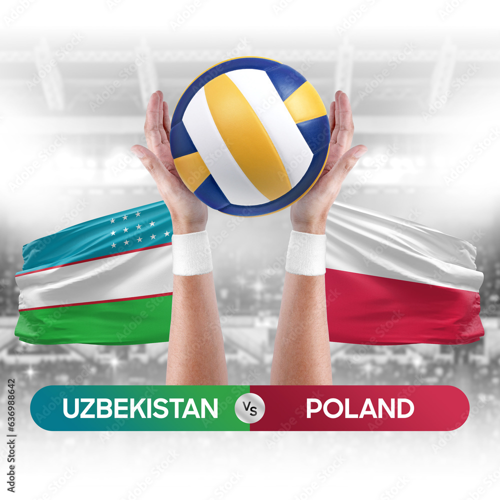 Uzbekistan vs Poland national teams volleyball volley ball match competition concept.