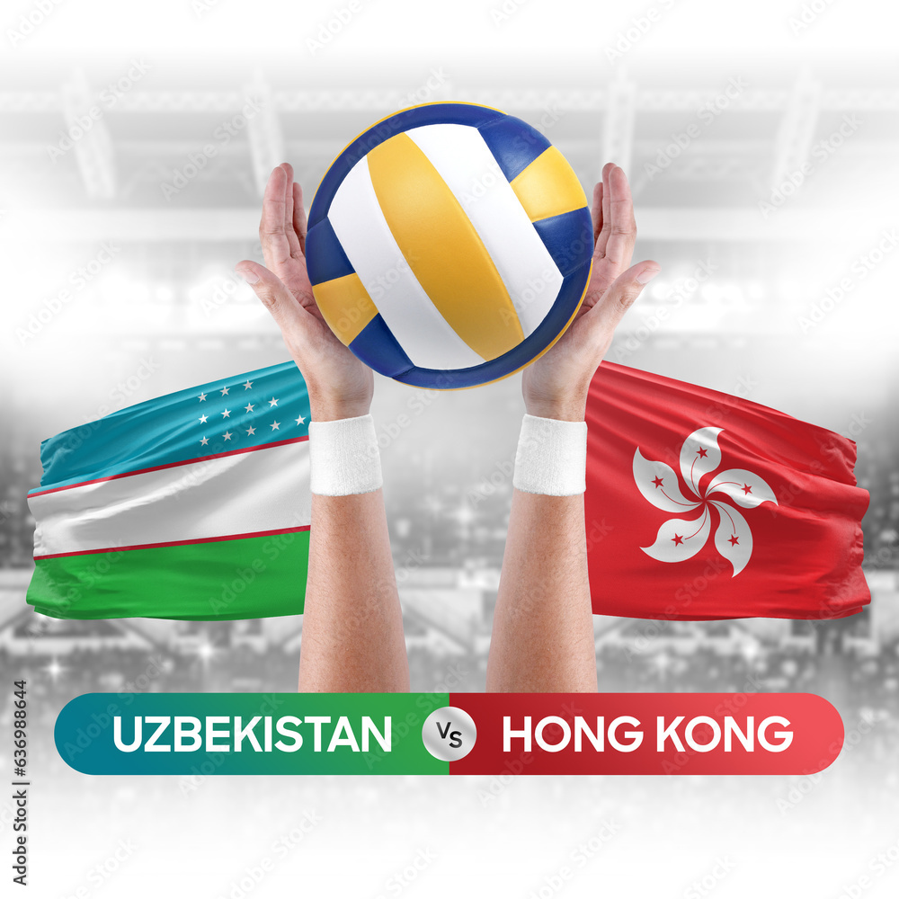 Uzbekistan vs Hong Kong national teams volleyball volley ball match competition concept.