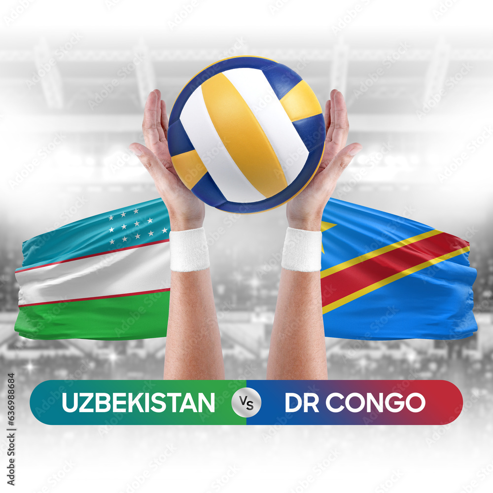 Uzbekistan vs Dr Congo national teams volleyball volley ball match competition concept.