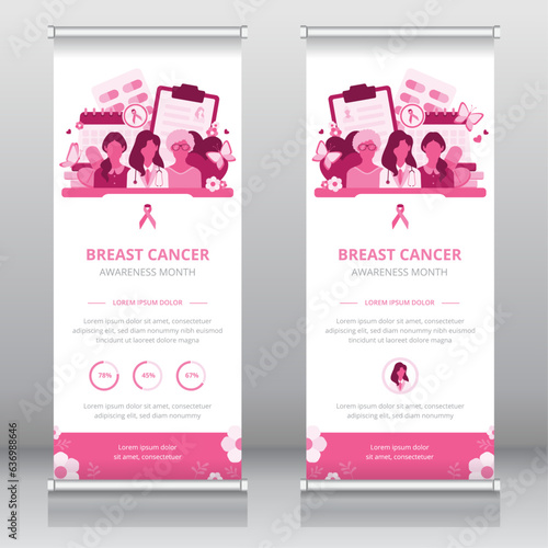 Women's health awareness or breast cancer awareness month roll up banner or retractable banner template, standee, X-banner template