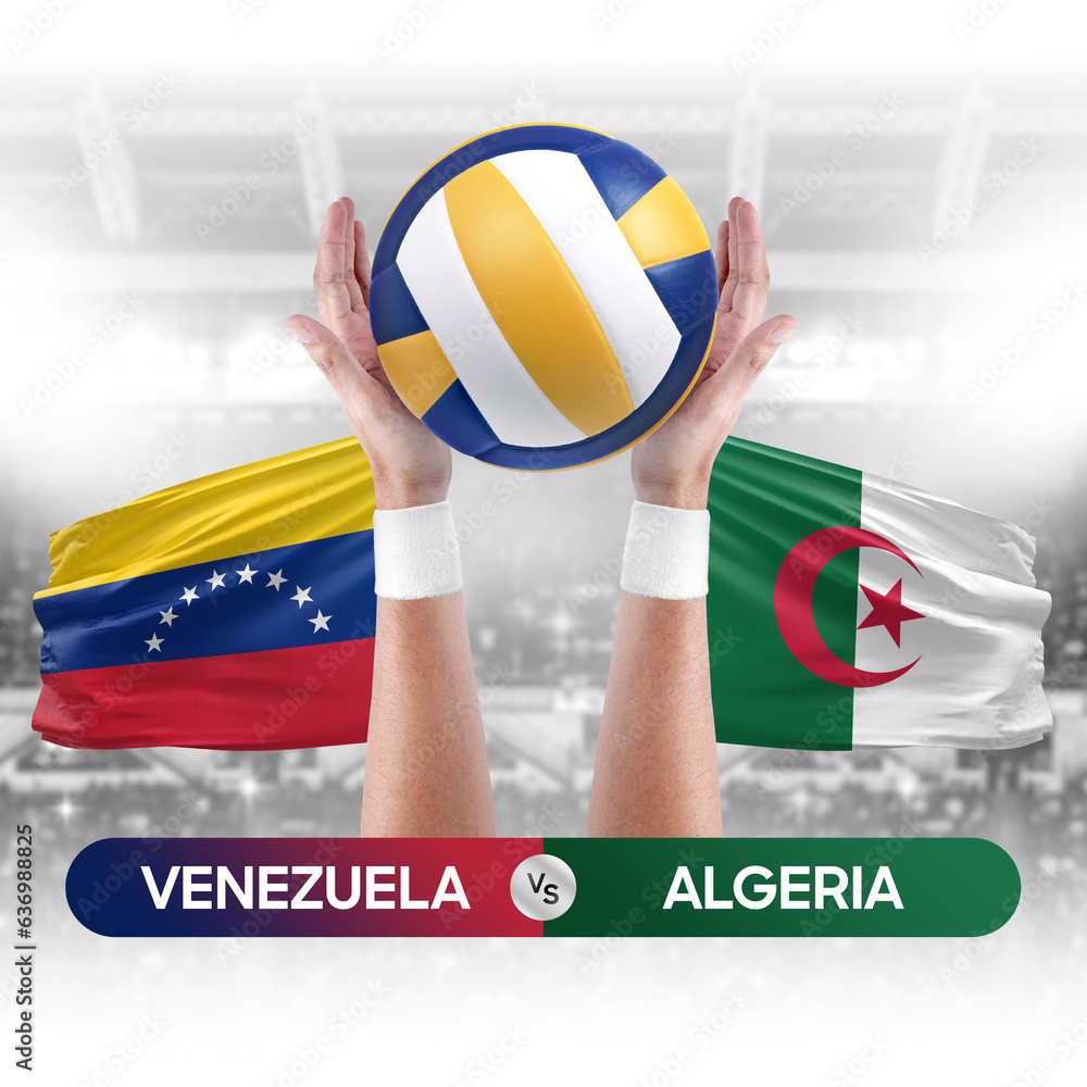 Venezuela vs Algeria national teams volleyball volley ball match competition concept.