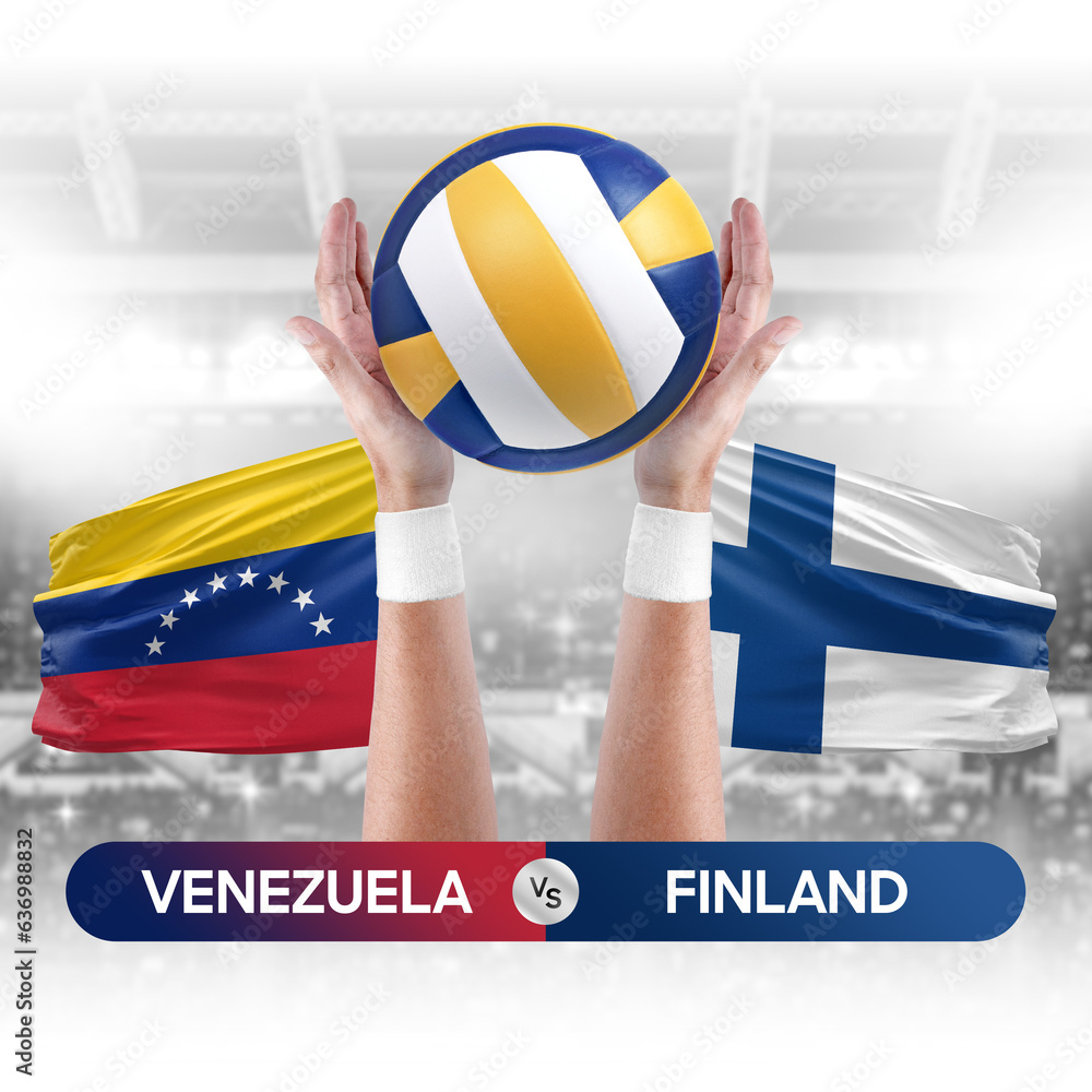 Venezuela vs Finland national teams volleyball volley ball match competition concept.