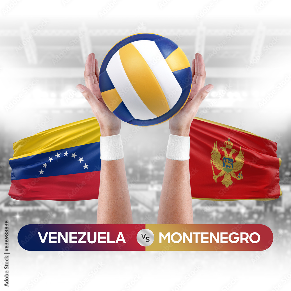 Venezuela vs Montenegro national teams volleyball volley ball match competition concept.