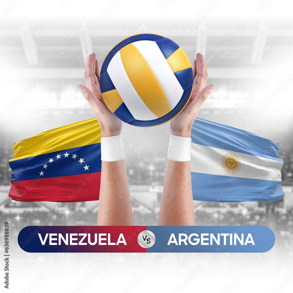Venezuela vs Argentina national teams volleyball volley ball match competition concept.
