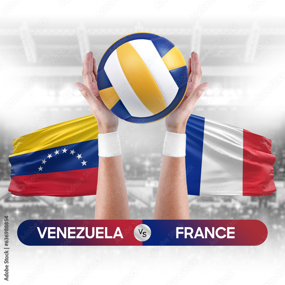 Venezuela vs France national teams volleyball volley ball match competition concept.