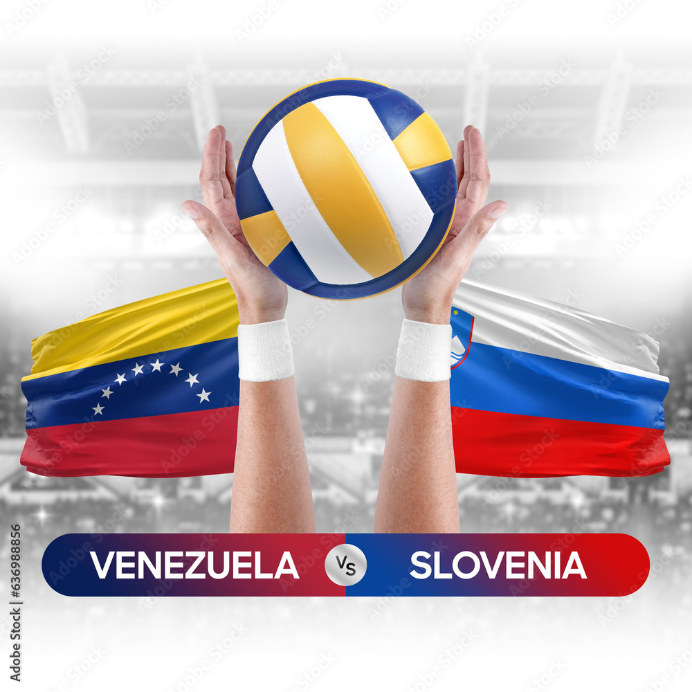 Venezuela vs Slovenia national teams volleyball volley ball match competition concept.
