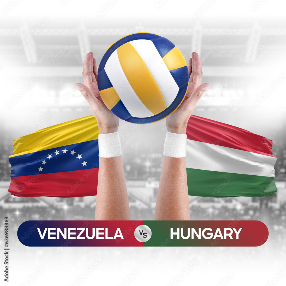 Venezuela vs Hungary national teams volleyball volley ball match competition concept.