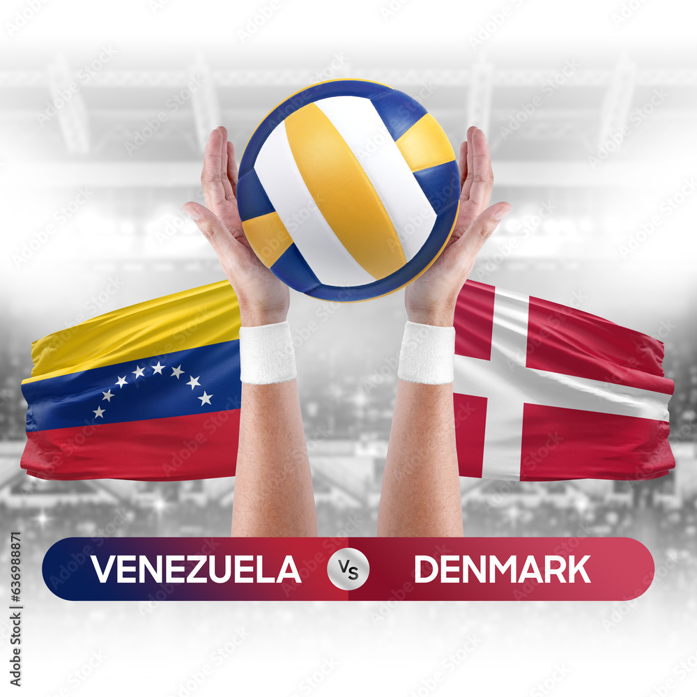 Venezuela vs Denmark national teams volleyball volley ball match competition concept.