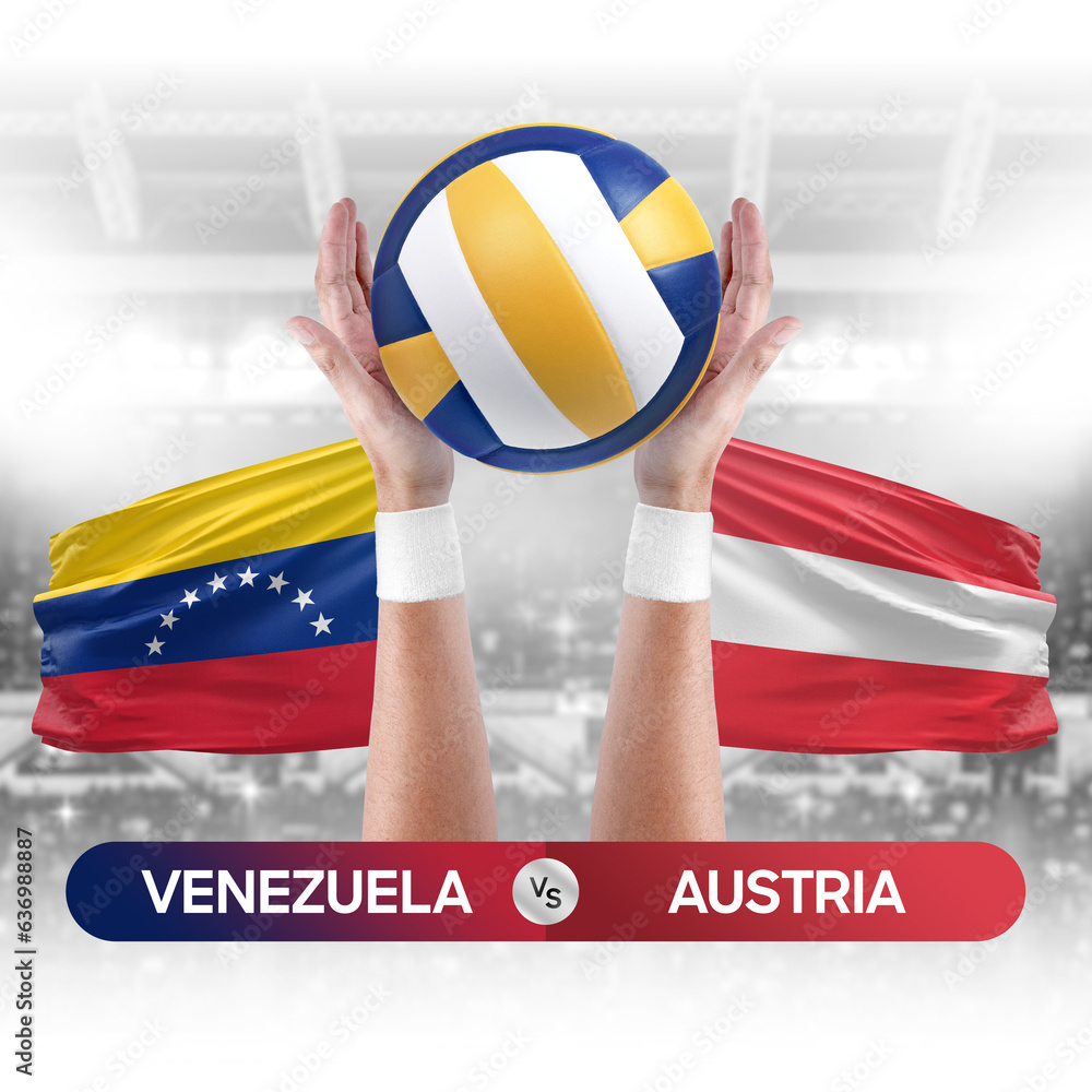 Venezuela vs Austria national teams volleyball volley ball match competition concept.