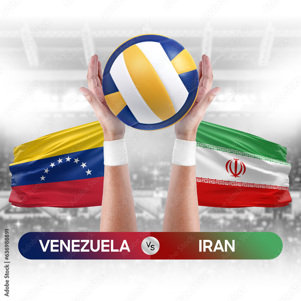Venezuela vs Iran national teams volleyball volley ball match competition concept.