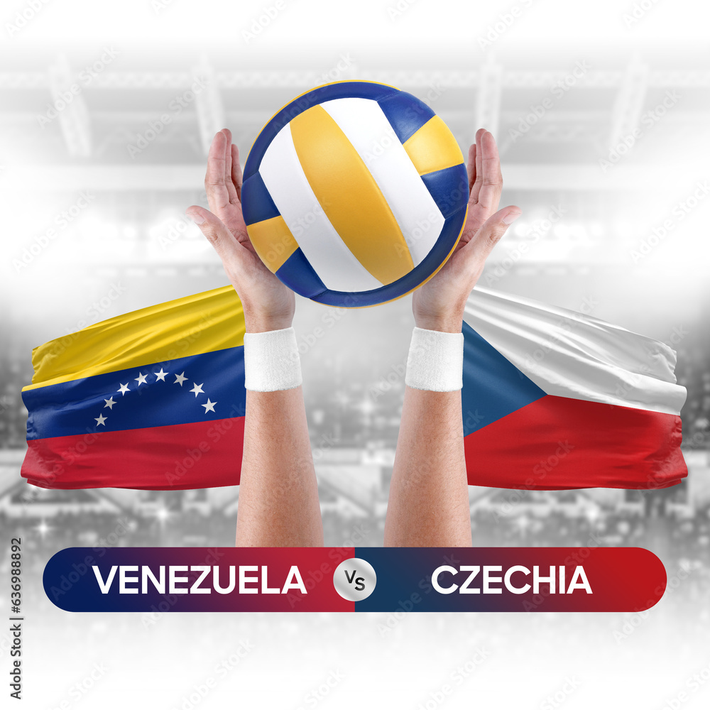 Venezuela vs Czechia national teams volleyball volley ball match competition concept.