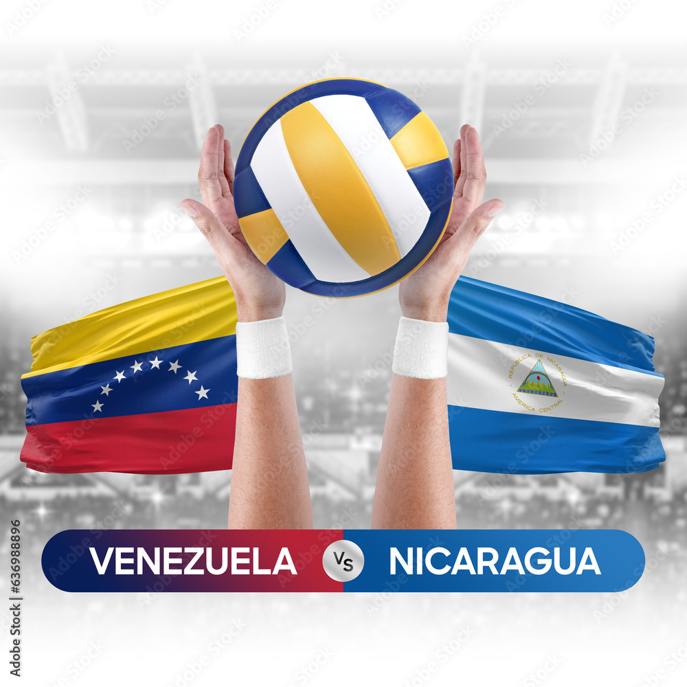Venezuela vs Nicaragua national teams volleyball volley ball match competition concept.