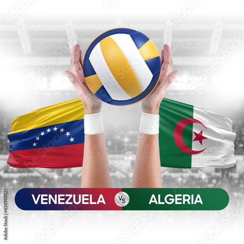 Venezuela vs Algeria national teams volleyball volley ball match competition concept.