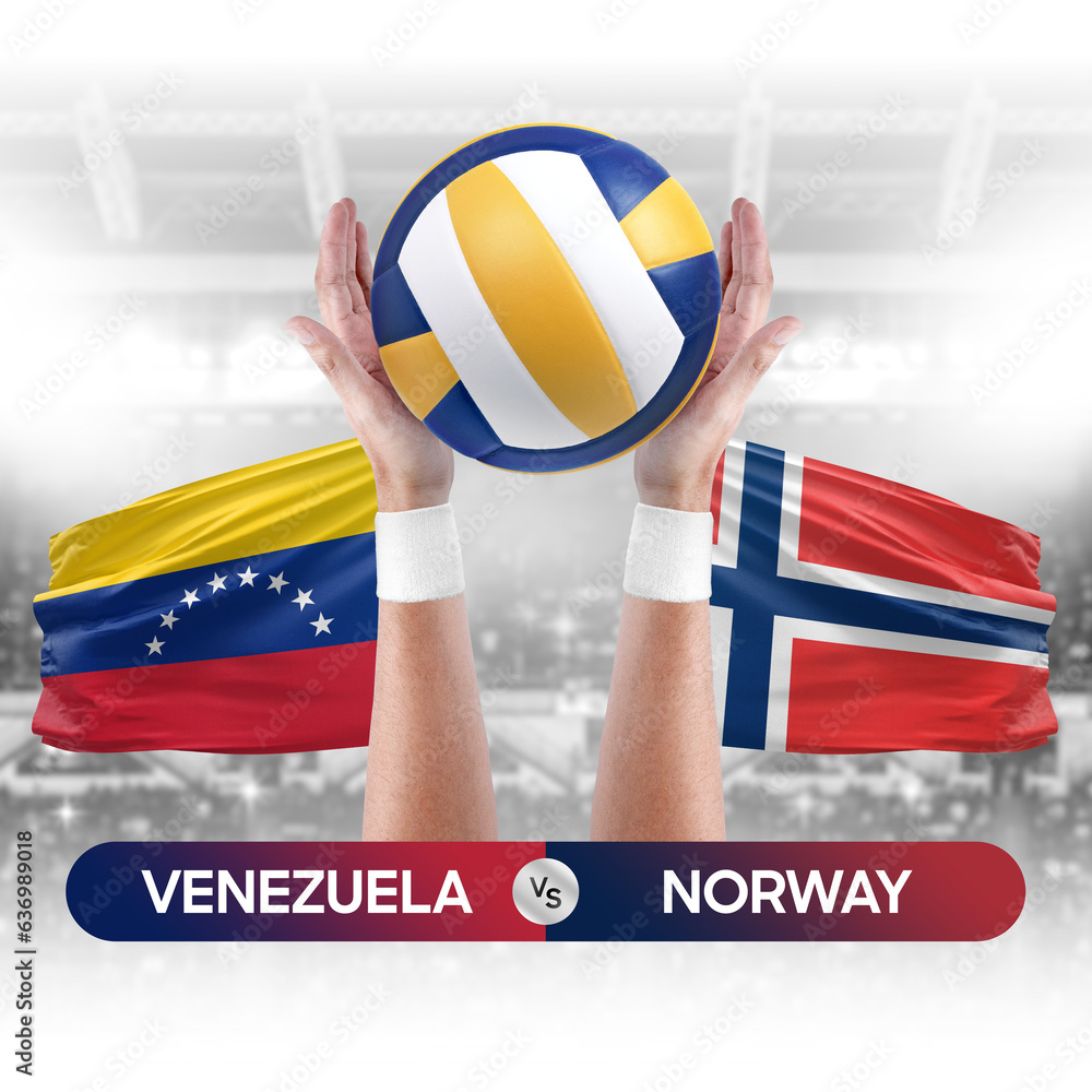 Venezuela vs Norway national teams volleyball volley ball match competition concept.