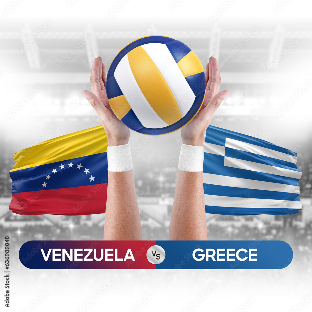 Venezuela vs Greece national teams volleyball volley ball match competition concept.