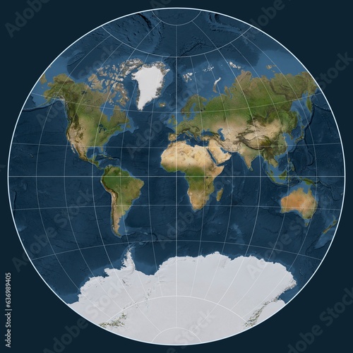 World map. Satellite. van der Grinten I projection. Meridian: 0 photo