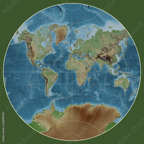 Tectonic plates. Colored elevation. van der Grinten I projection 0 photo