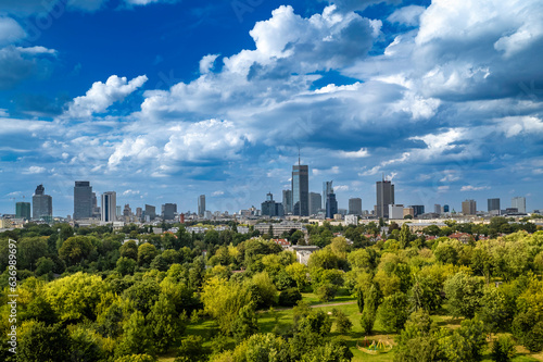 Warsaw - capital city of Poland seen from above during the hot summer.