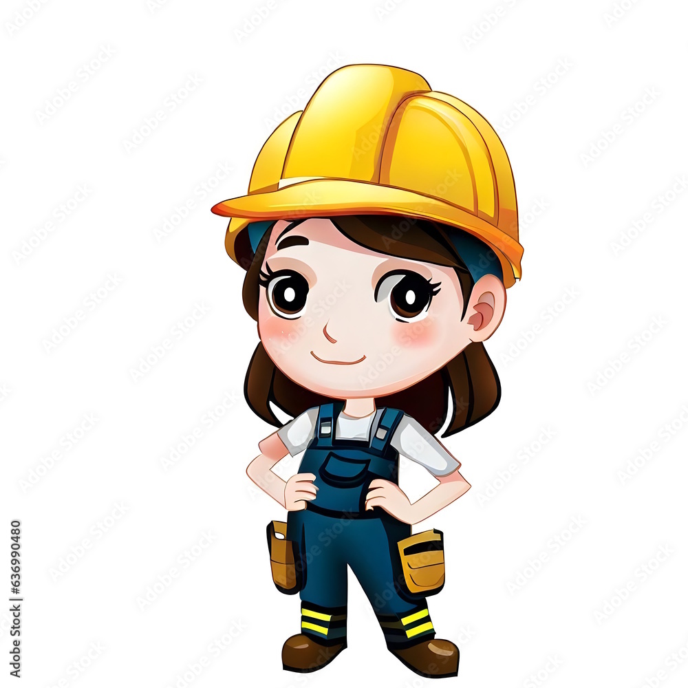 Construction worker female cartoon character illustration art with a white background Construction worker female cartoon character illustration art with a white background