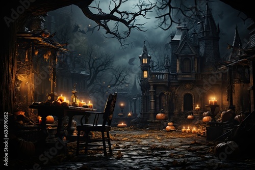 Enchanting Halloween background with eerie ambiance, abstract art, dark and mysterious lighting, twilight, artistic photograph, spooky mood, creative photo manipulation technique