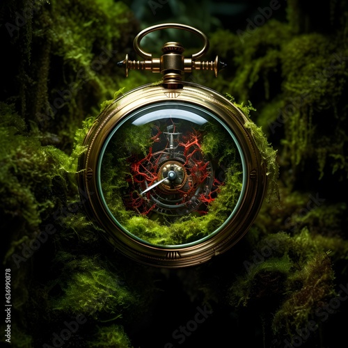 generative AI illustration of a watch with house and nature inside of it. nature background