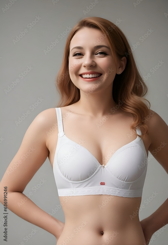 Obraz premium middle age, young adult cute sexy smiling woman, girl wearing lingerie portrait. underwear, bra, and panty
