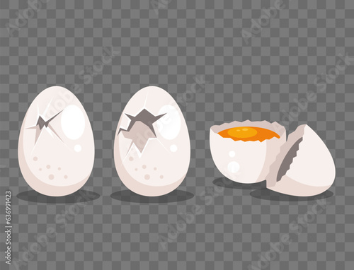 Egg broken shell chicken eggshell crack isolated set. Vector flat graphic design illustration