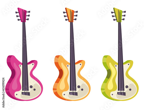 Electric music acoustic guitar entertainment isolated set. Vector flat graphic design illustration