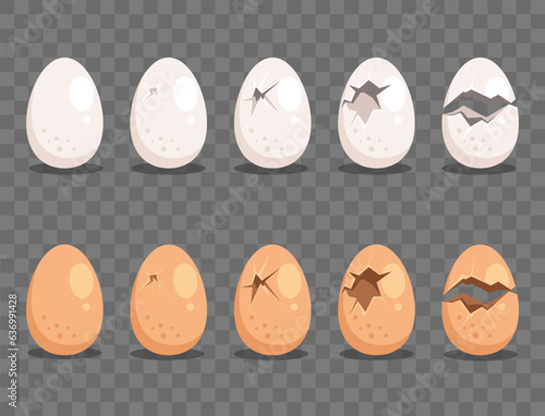 Egg broken shell chicken eggshell crack isolated set. Vector flat graphic design illustration
