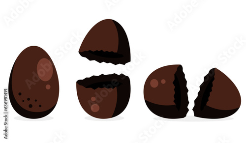 Chocolate broken egg surprise crack isolated set. Vector flat graphic design illustration
