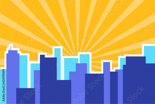 Comic superhero cityscape building super hero city concept. Vector flat graphic design illustration
