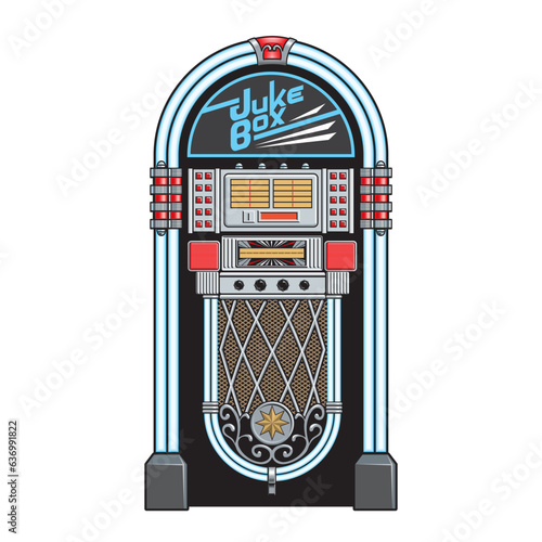 Jukebox or juke box old vintage automated retro vinyl player and radio device isolated on white background vector illustration