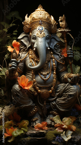 Hindu God Ganesha. Ganesha Idol on dark background. .Wallpapers for mobile phone. 