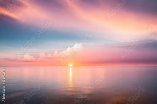 A single  fluffy white cloud illuminated by a soft  pink sunset - AI Generative
