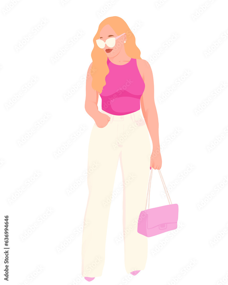 Woman blonde pink outfit Woman blonde pink outfit