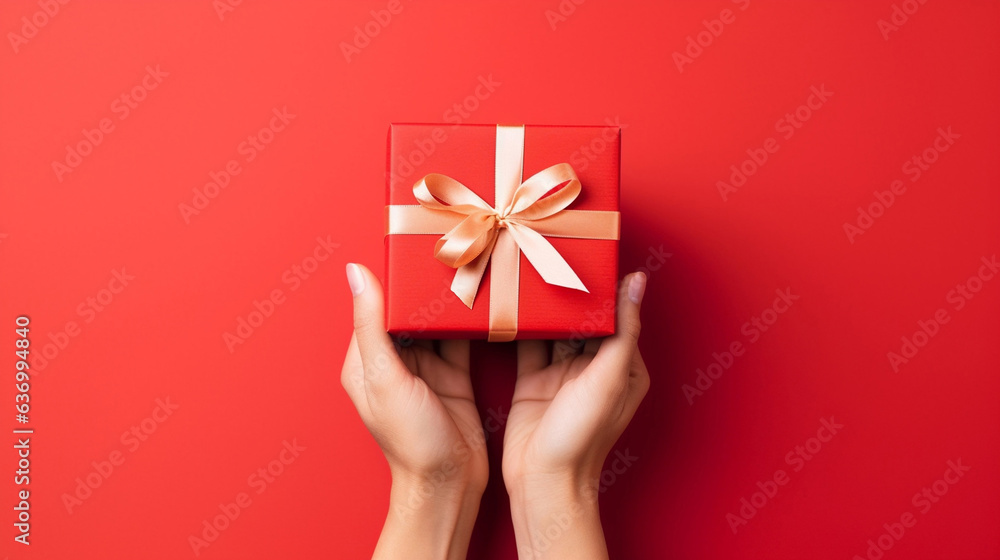 Hands of a girl with a manicure holding a New Year's gift Hands of a girl with a manicure holding a New Year's gift
