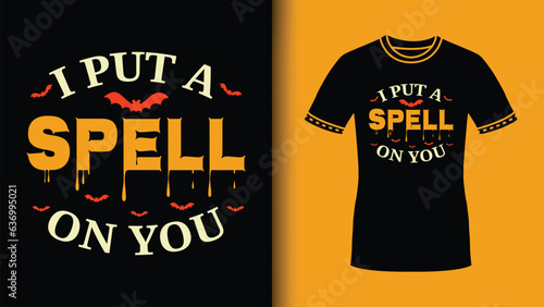 I put a spell on you retro funny Halloween Tshirt design with red flying bats gift for her him
