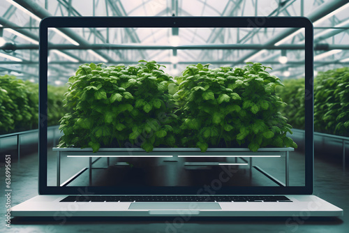 a laptop with plants in it